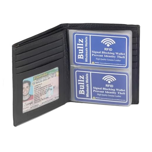 Leather European Bifold Hipster Mens Wallet With Heavy Duty Vinyl Wallet Insert (Black)