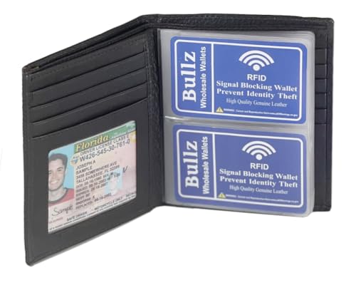 Leather European Bifold Hipster Mens Wallet With Heavy Duty Vinyl Wallet Insert (Black)