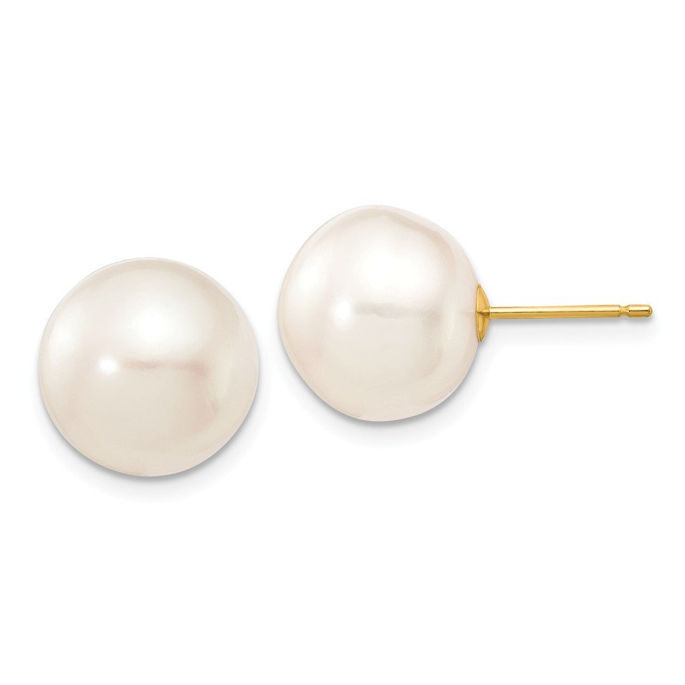 14k Yellow Gold 12mm White Button Freshwater Cultured Pearl Stud Post Earrings Ball Fine Jewelry Gifts For Women