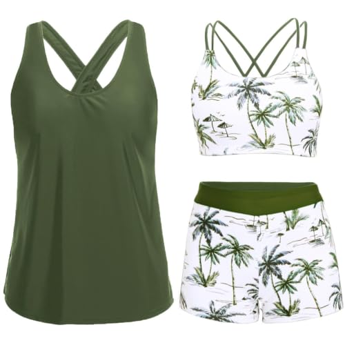 Image of Women's 3 Piece Tankini Swimsuit Tummy Control Bathing Suit with Boy Shorts