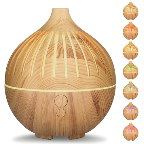 Hianjoo Essential Oil Diffuser, 180ml Small Aromatherapy Diffuser ltrasonic Diffusers, Cool Mist Humidifier with 7 Color Lights, Auto Shut-Off Function for Office Home (Light Brown)
