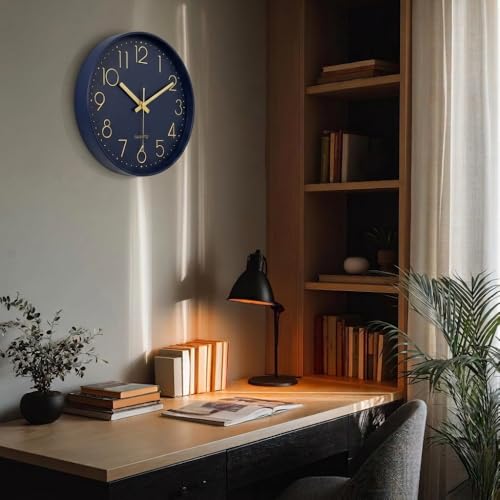 Image of STAR WORK Premium Wall Clock 12 inch Inch Silent Non-Ticking Quartz Movement | Easy to Read 3D Numbers | Modern Analog Clock for Home Decor, Living Room, Bedroom, Office (Night Blue, 12-Inch (30Cm))
