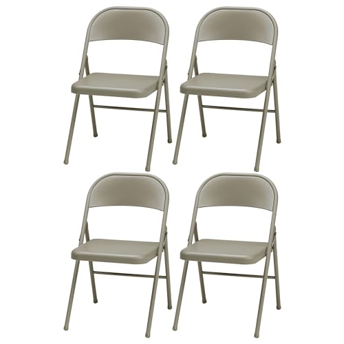 MECO Sudden Comfort All Steel Folding Chair Set with Steel Frame and Contoured Backrest for Indoor or Outdoor Events, Chicory Lace (Set of 4)