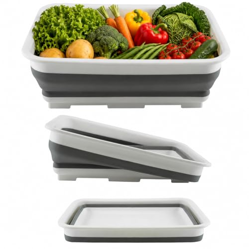 DIVCHI Folding Washbasin Collapsible Washing Up Bowl Retractable Portable Thickened Travel Washbasin Wash Foam Foot Travel Outdoor Car Laundry Washing Basin (Grey/White)