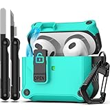 Picture of RFUNGUANGO for Airpods 3rd Generation Case with Secure Lock Clip, Full Body Shockproof Hard Shell Protective, AirPods 3 Case for with Apple AirPod 3rd Gen 2021 [Front LED Visible] -Black+Teal