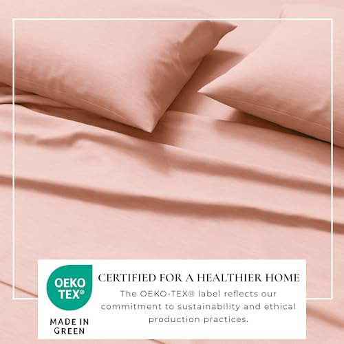 Image of Great Bay Home Cotton Jersey Knit Full Sheet Set - Ultra-Soft, Stretchy, Heathered Melange Bed Sheets - Cozy, Soft T-Shirt Sheet & Pillowcase Set (Blush Pink)