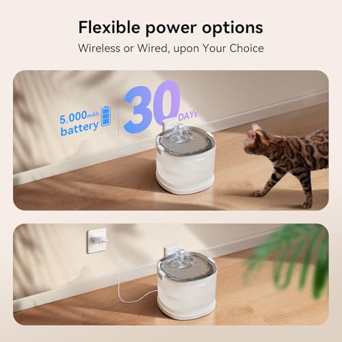 Cheerble-Pumpless-Cat-Water-Fountain-Wireless-Pet-Fountain-Battery-Operated-2L67oz-E1-Automatic-Cat-Water-Dispenser-MagDrive-Technology-Stainless-Steel-Tray-No-Cleaning-Hassle-Cordless-E1