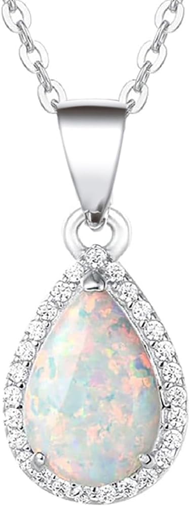 XFSRG Collar de Plata para Mujer con Colgante de Ópalo y Circonitas Joyería Elegante y Moderna Ideal para Todas las Ocasiones