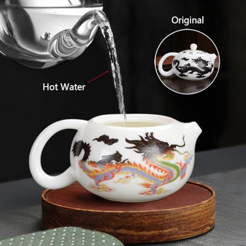 Hormsdar Hand-made Dragon and Phoenix Color-changing White Porcelain Teapot FunnyTea Set Kung Fu Tea Pot Tea Lover‘s Gift (Teapot + 2*Cups)