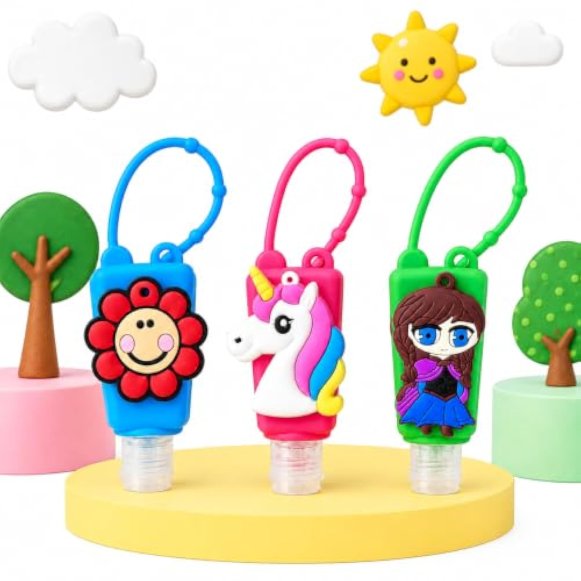 Pack of 3 Cute Silicone Assorted Cartoon Character Hand Sanitizer Holders