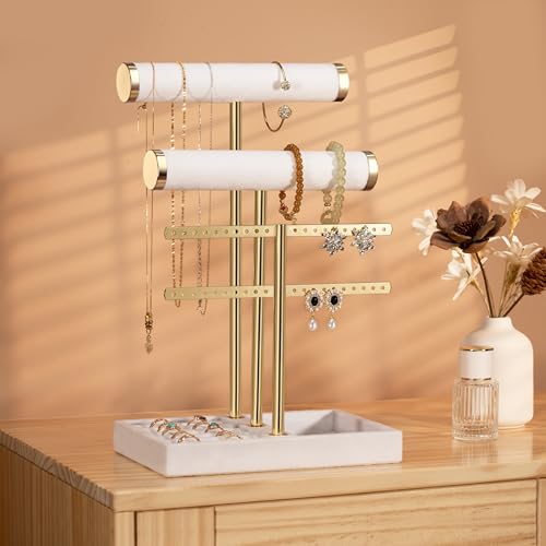 Image of Jewelry Organizer Stand for Necklaces, Bracelets, Earrings, Rings, White