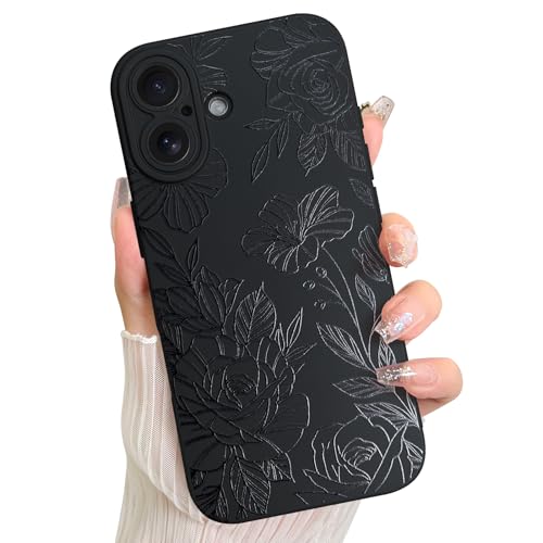 LSL Case for iPhone 17 Black Floral Flower Pattern Print Design Soft TPU Full Camera Lens Anti-Drop Anti-Scratch Shockproof Protective Slim Cover for Women Girls