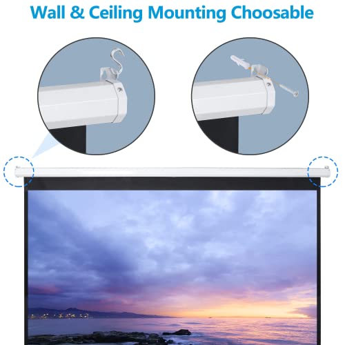 Image of 100 inch 16:9 HD Manual Projector Screen with Auto Lock Anti-Crease Home Theater Office Wall Mounted Ceiling Pull Down Projection 1.1 Gain Matte White, View Size: 87 x 49 inches