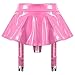 Moily Womens High Waist Patent Leather Mini Ruffle Skirt Solid Color Built-in Thongs with Garter Belt Hot Pink Small
