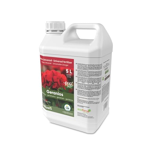 CULTIVERS Fertilizante Geranios Ecológico Líquido 5 L. Hojas más verdes, Mayor Floración e Intensifica el color. Con Macronutrientes y Micronutrientes. Abono 100% Orgánico y Natural