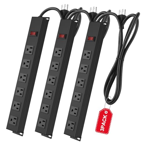 Image of 3Pack Metal Wall Mount Power Strip, Mountable Power Outlet with 6 AC Outlets, Aluminum Alloy Mount Power Socket with Switch, 3 FT SJT 3 /C 14AWG Power Cord, 15A 125V 1875W (6AC)