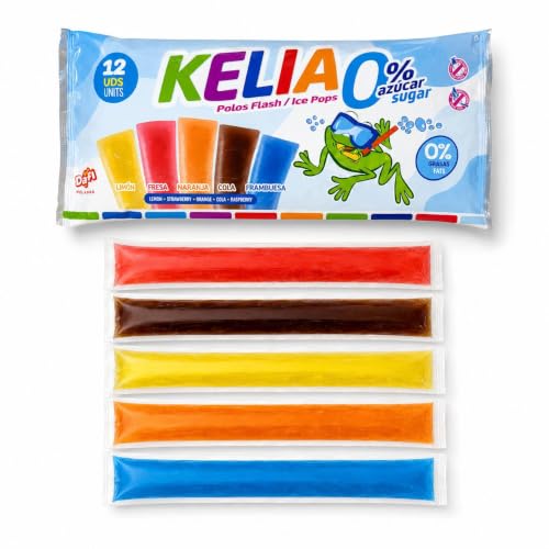 Kelia Sin Azúcar - Polo Flash 0% | SIN GLUTEN, SIN LACTOSA | Sabores Surtidos: Fresa, Cola, Limón, Naranja y Frambuesa - 15 Bolsas = 180 Unidades x 45 ml