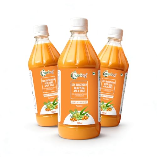 Image of Nutriorg Sea Buckthorn Juice with Aloe Vera & Amla - 1.5L | Rich in Omega 3, 6, 7 & 9, Vitamin C & Antioxidants | Supports Immunity, Gut Health, Skin Health & Overall Wellness | Natural Health Drink | No Added Sugar & Preservatives