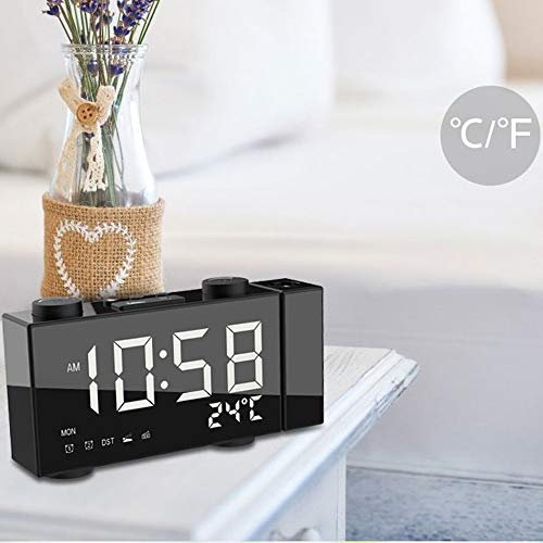 mewmewcat Despertador com projeção digital LCD e rádio-controle meteorológico sem fio Relógio com es