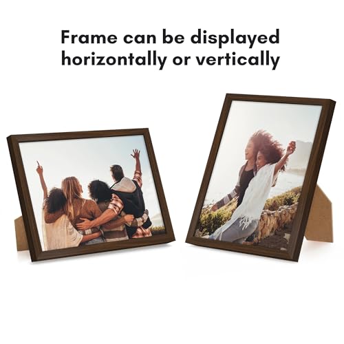 Americanflat 8x10 Picture Frame with Shatter-Resistant Glass - Streamline Collection - Thin Border Photo Frame for Tabletop and Wall Display - Hanging Hardware and Easel Stand Included - Walnut