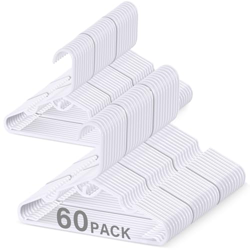 Image of PIGLOG Baby Hangers 60PCS White Kids Hangers for Clothes Closet, Multifunctional Plastic Toddler Hanger for Children Infant Nursery Child Hanger - 11.4 Inch Design for Spacing Saving