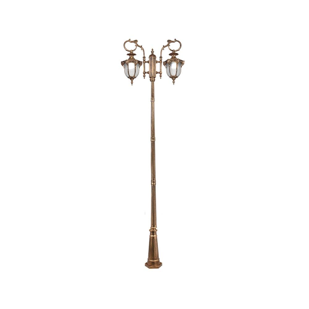 QUSYZD Lamp Post Lights Outdoor, Lamp Post Lights Outdoor, Vintage High Pole Garden Street Glass Post Light E27 2-Lights European Outdoor Ip54 Waterproof Brass Metal Aluminum,Height 3.2m