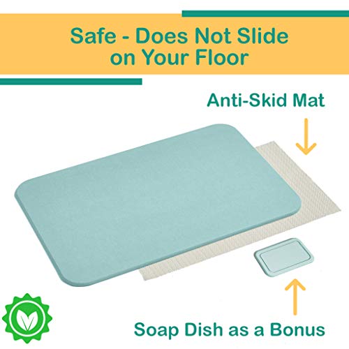 Durablez Japanese Style 23.6'' X 15.3'' Fast Water Absorbing Diatomite Stone Bath Mat With Anti-Slip Pad And Soap Dish, Green #TOP4