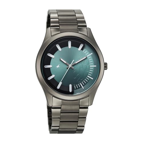 Image of Fastrack Wild Poison Dart Frogs Green Dial IP Gun Sheet Metal Strap Watch for Men - 3317QM03