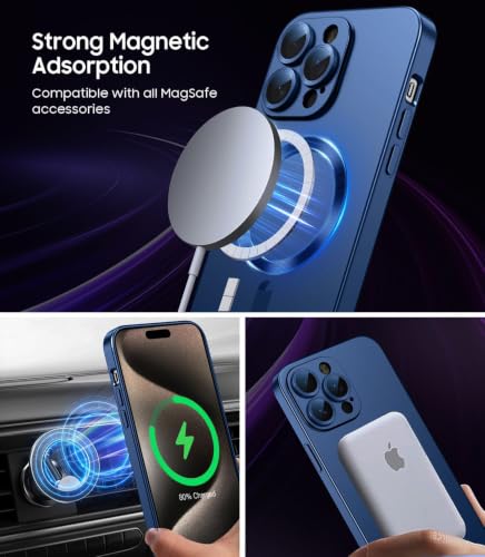 Image of DIZORO Magnetic Case for iPhone 13 Pro Cover [Compatible with MagSafe][Built-in Camera Lens Protector] Slim Soft Silicone Bumper Shockproof Metallic Luster Back Cover Phone Cases (Blue)