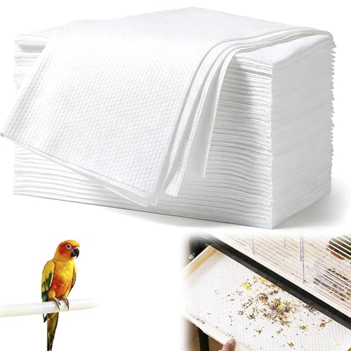 MFSKJELF 100 PCS Bird Cage Liners Disposable Parrot Cage Absorbent Cushion Pads Cuttable Fecal Tray Cushion Mat for Pet Bird Parrot(28 x 50 cm)