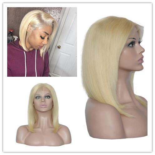LangerHair Blonde Bob Wig Human Hair 180% Density Short Straight 613 Bob Lace Front Wig 8 Inch Short Colored Bob Lace Wigs Bleached Knots, 13×4 Soft Swiss Lace (8 inch, 613#)