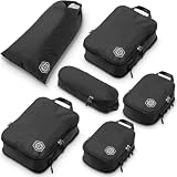 Compression Packing Cubes 6 Piece Set for Travel - Lightweight, Durable Clothes Organizer (Black)