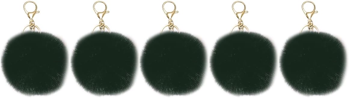 jtkdxqs 5 Pieces Pom Pom Backpack Charm Soft Artificial Rabbit Fur Plush Fluffy Ball Key Ring for Women