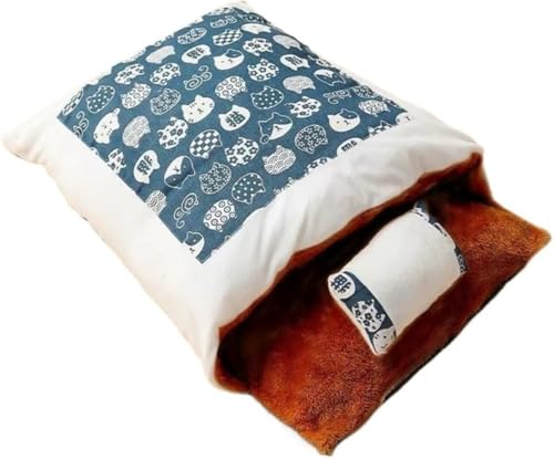 CokBlu 猫用ベッド 猫用スリーピングバッグ 犬猫兼用 ペット用寝具 枕付きふっくらマット 猫小屋機能付き 高保温起毛素材 防水底面 中小型犬・猫向け ペット用品