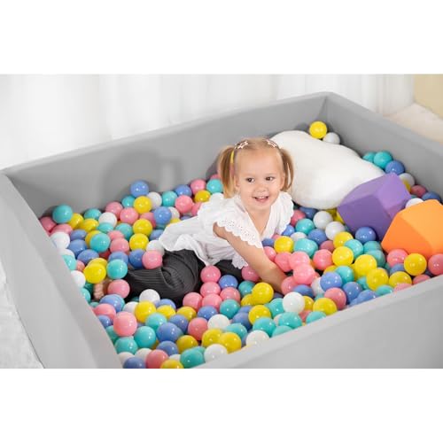 UHAPPYEE Extra Large Square Foam Ball Pit for Toddler, 47"x47"x14" Soft Ball Pit Pool with Removable Cover, Indoor Memory Sponge Ball Playpen without Balls - Light Grey
