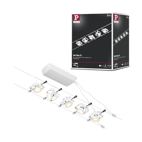 Paulmann Set Mac II Sistema de Cableado, Corduo, Corriente Continua, Máx. 5x10 W, Bombilla Tipo GU5,3, Sistema de Cableado, Bombillas No Incluidas, Cable Metálico, Color Blanco, 94432