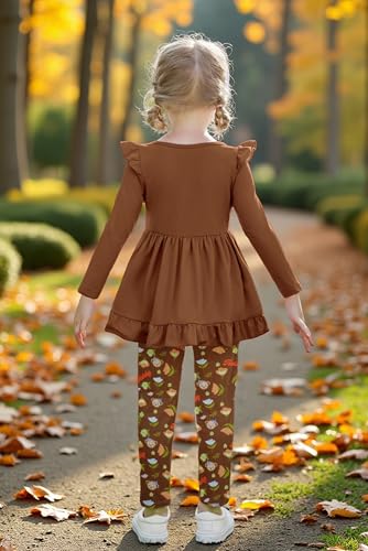 Image of Arshiner Toddler Girl Clothes Ruffle Trim Long Sleeve Pullover Top and Floral Print Leggings Fall Outfits Kids Clothing Sets