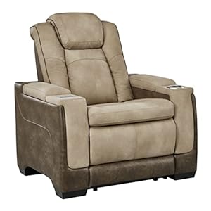 Signature Design by Ashley Next-Gen DuraPella Power Recliner, Adjustable Headrest, Faux Leather Upholstery, Storage Armrests, 39″ W x 39.5″ D x 43″ H, Sand