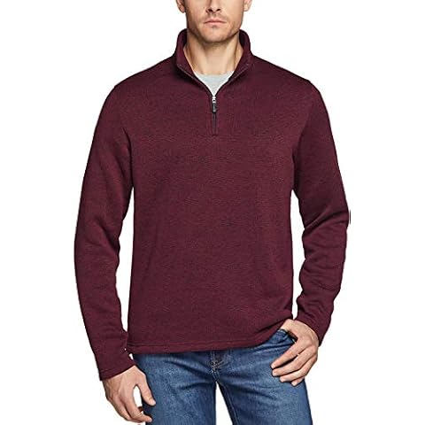 TSLA Men's Quarter Zip Thermal Fleece Lined Sweater, Winter Lightweight Soft Pullover Collar Sweatshirt, Fleece 1/4 Zip Sweater Heather Burgundy, X-Large Cover