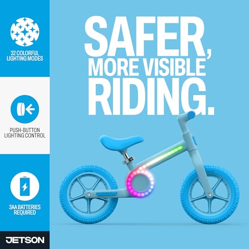Jetson Light Rider Jr. Light-Up Balance Bike, Lightweight Kids&rsquo; Balance Bicycle with Safe Steering Limit, 32 Colorful LED Modes, Adjustable Seat, 12-Inch Wheels, Ages 2&ndash;5, (Blue)