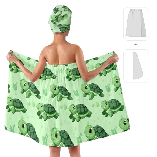 YWZDS Turtle Bath Wrap Set with Hair Turban, Spa Towel Wrap with Matching Head Wrap, Spa Towel Wrap, Towel Robe for Women (Green) — view 2