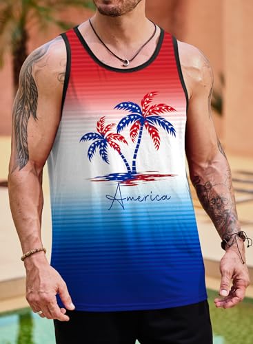 Image of VOGSTART Mens Hawaiian Beach Tank Tops Summer Vacation Muscle Top Graphic Sleeveless Shirts (S-3XL)