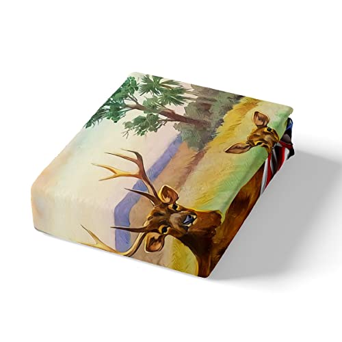 Manfei American Flag Fitted Sheet Set Twin,Wild Animal Deer Bedding Set,Fist Natural Bed Cover 2Pcs For Kids Teens Adults Room Decor,Vintage Rustic Bed Sheet Set With 1 Pillowcase(No Flat Sheet) #TOP3