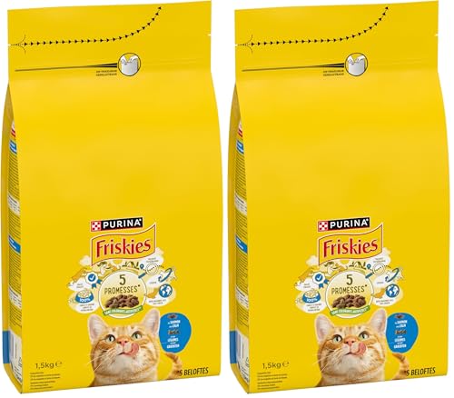 FRISKIES Au Saumon et aux Légumes - 1,5 KG - Croquettes pour Chat Adulte (Lot de 2)