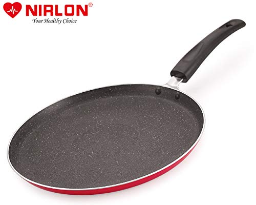 Image of Nirlon Ruby Granite 7-Piece Aluminium Non Stick Cookware Gift Set with Glass Lid & 3 Spoon (Color-Red) (Compatible with All Gas & stovetops Only)