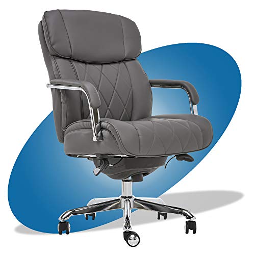La-Z-Boy Sutherland Quilted Leather Executive Office Chair With Padded Arms, High Back Ergonomic Desk Chair With Lumbar Support, Grey Bonded Leather #TOP28