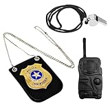 JSTHHTT Police Equipement Accessoires Enfant, Policier Badge en Métal, Talkie-walkie et Sifflet, Ultimate All-In-One Kids Police Props Jeu de Rôle, pour Costume Cosplay