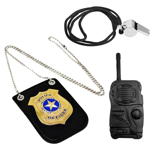 JSTHHTT Police Equipement Accessoires Enfant, Policier Badge en Métal, Talkie-walkie et Sifflet, Ultimate All-In-One Kids Police Props Jeu de Rôle, pour...
