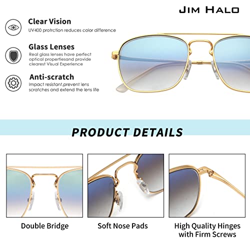 Image of JIM HALO Retro Square Aviator Sunglasses Premium Glass Lens Flat Metal Eyewear Men Women