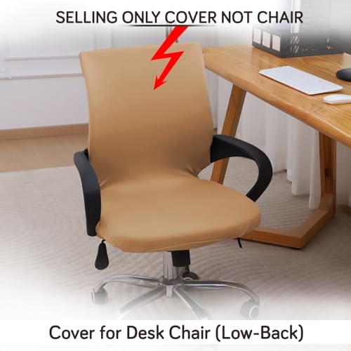 Image of HOKIPO 'SereneSolids' 140 GSM Office Chair Cover for Desk Chair (Low-Back) - 140 GSM Stretchable Fabric - Washable, Durable & Anti-Slip - Fits Small & Low-Back Office Chairs, Camel (AR-6222-CML-S)